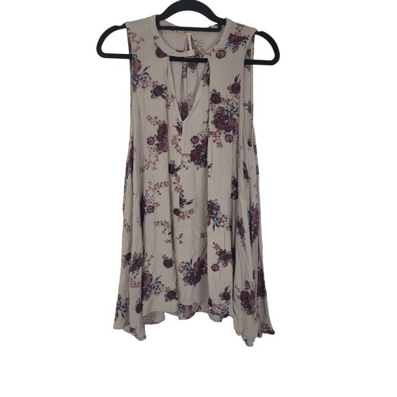 Free People Coquette Blouse XS Womens Tan Floral Sleeveless Keyhole Front - Picture 1 of 8